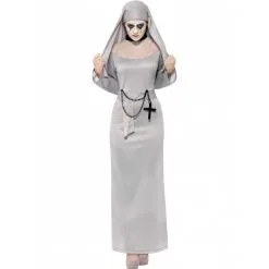 Party Fiesta Kostüm Gothic Nonne Grau Mit Kleid Und Kopfteil -Horrorkostüme – Halloween Verkäufe kostum gothic nonne grau mit kleid und kopfteil 2